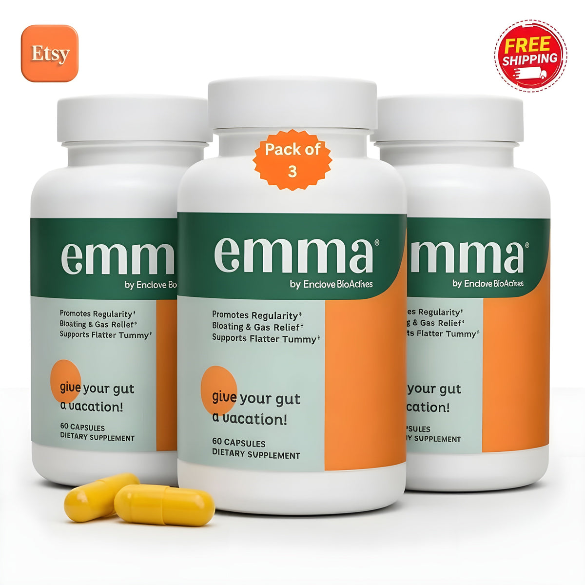 Emma Relief Gut Health Supplement – 3 Pack (180 Capsules) | KONSCIENS KETO