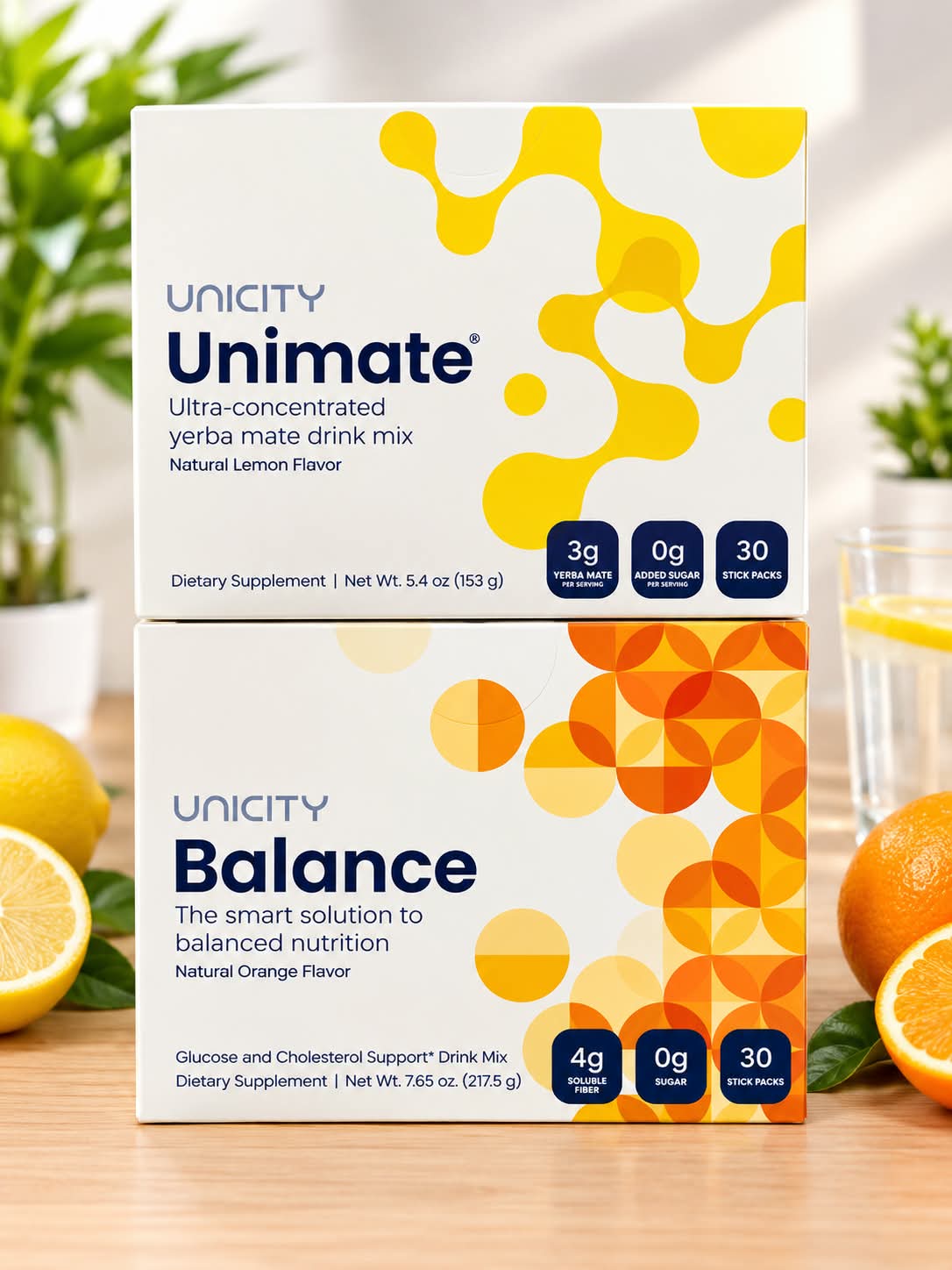 UNICITY Feel Great Bundle – Orange Balance, Unimate Lemon & Lemon Ginger, 90 Stick Packs with Shaker