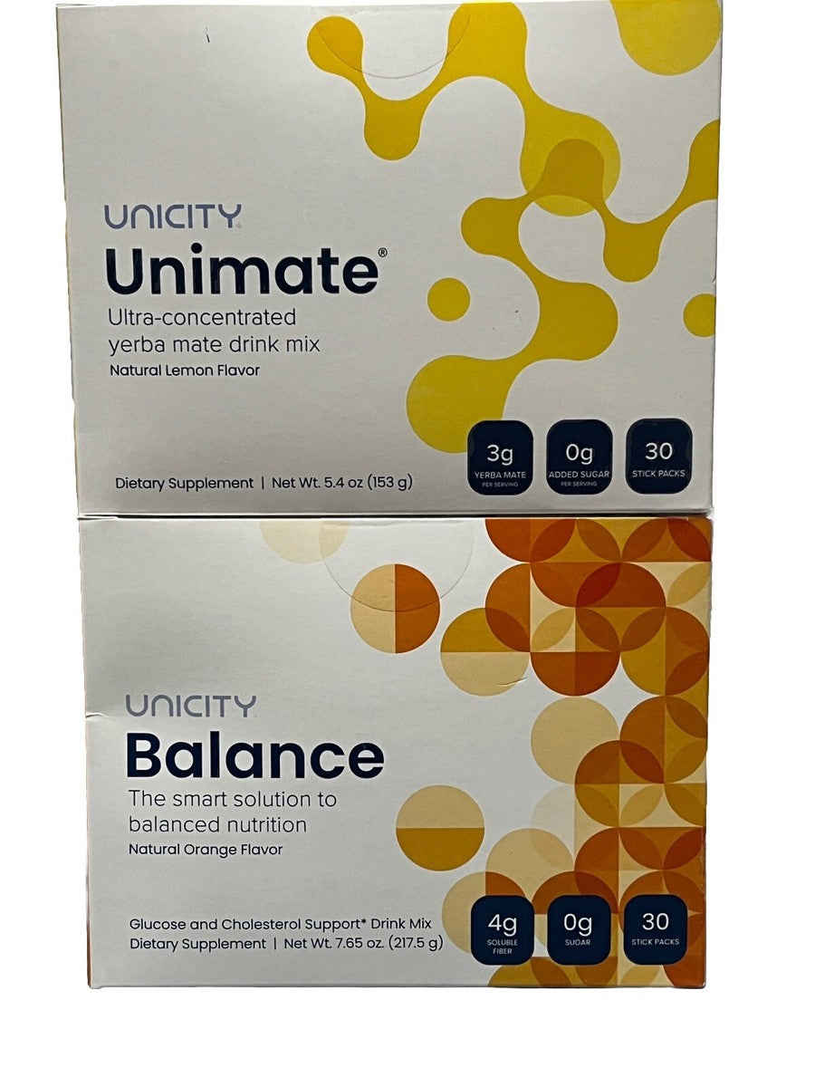 UNICITY Feel Great Bundle – Orange Balance, Unimate Lemon & Lemon Ginger, 90 Stick Packs with Shaker